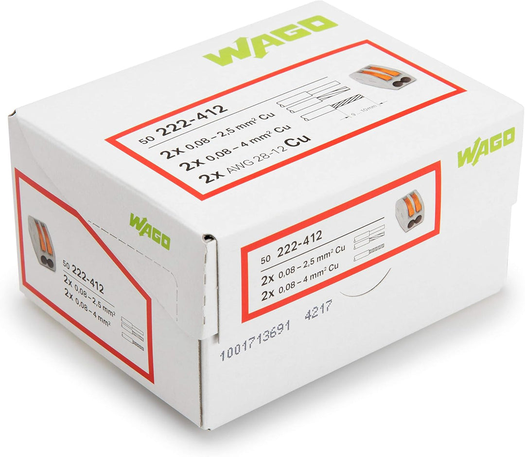 WAGO® Klemme, 2-Leiter, 4 mm², Verbindungsklemme mit Hebel, 222-412 (50 Stück) & Klemme, 2-Leiter, V