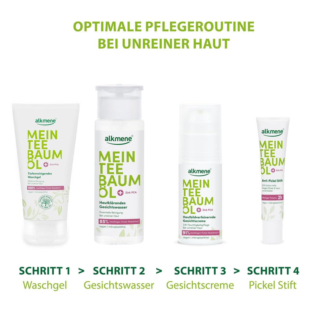 alkmene Mein Teebaumöl Gesichtscreme 6x 50 ml Pickel Reduktion 91% bestätigt - Naturreines Teebaumöl