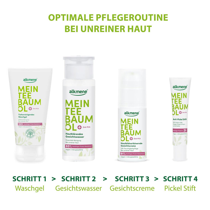 alkmene Mein Teebaumöl Gesichtscreme 6x 50 ml Pickel Reduktion 91% bestätigt - Naturreines Teebaumöl