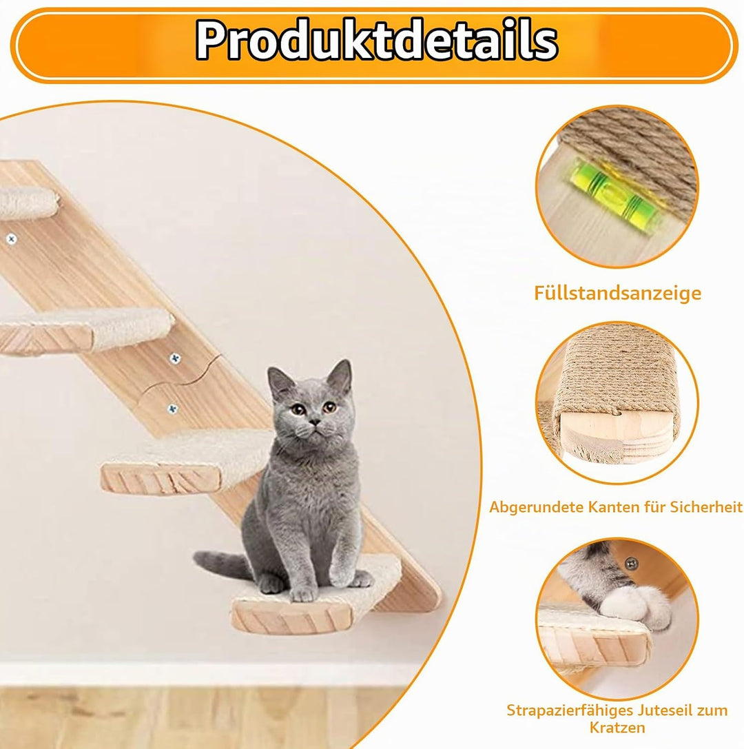 DAJAVE 2 Stück Kletterwand Katzen Katzentreppe Wand 8 Stufen,Katzenleiter mit Juteseil,Katzenbretter