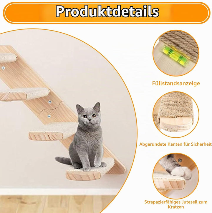 DAJAVE 2 Stück Kletterwand Katzen Katzentreppe Wand 8 Stufen,Katzenleiter mit Juteseil,Katzenbretter