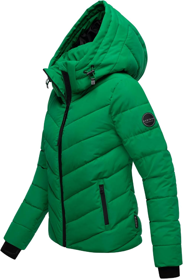 MARIKOO Damen Winterjacke warme Steppjacke mit abnehmbarer Kapuze Samuiaa XVI XS-3XL XS Smaragd Gree