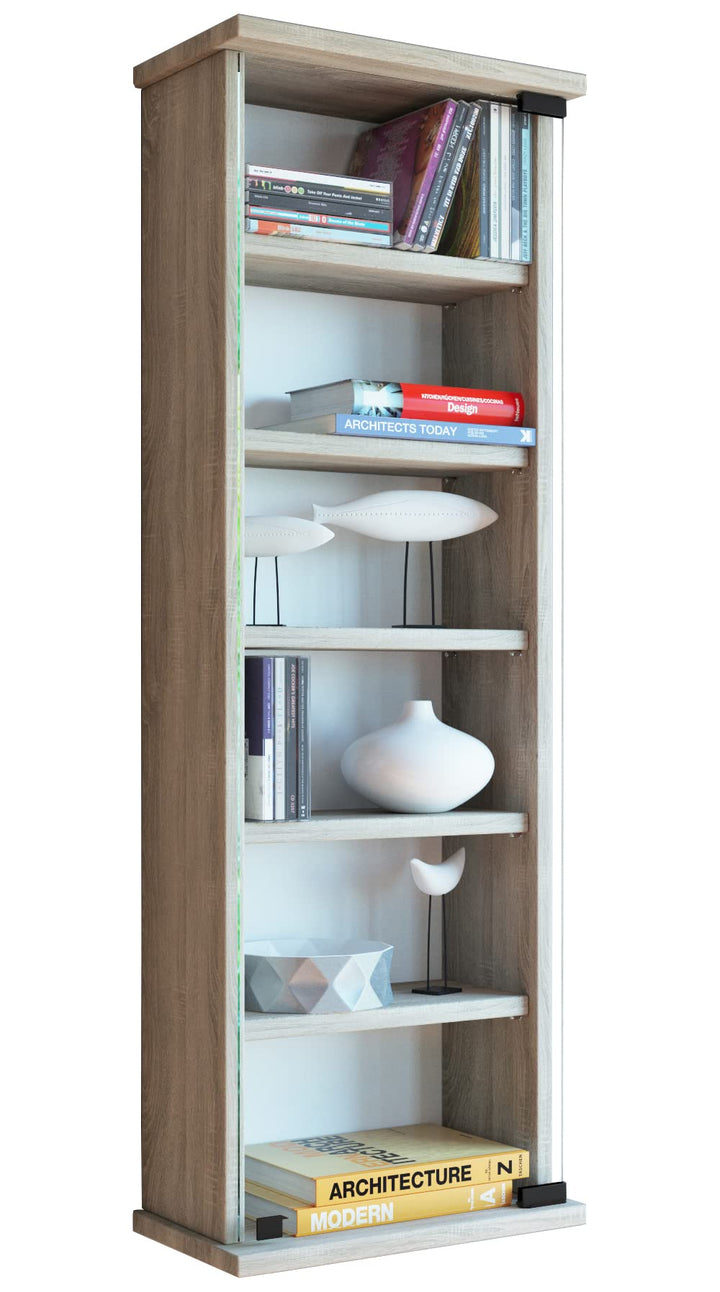 VCM Wandregal Hängeregal Wandschrank Hängeschrank Wandvitrine Glastür Wandschrank Sonoma-eiche 18x31