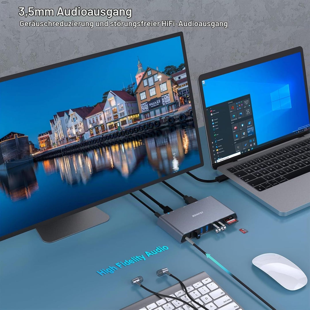 BENFEI USB 3.0 Dockingstation Dual HDMI, 12-in-1 USB Hub mit 2 HDMI/6*USB-Anschlüssen/SD/TF-Kartenle