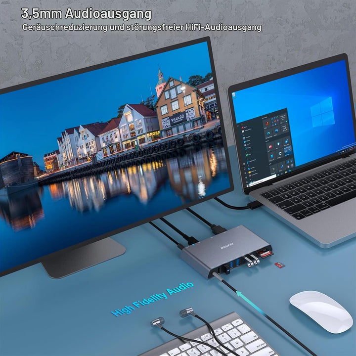 BENFEI USB 3.0 Dockingstation Dual HDMI, 12-in-1 USB Hub mit 2 HDMI/6*USB-Anschlüssen/SD/TF-Kartenle