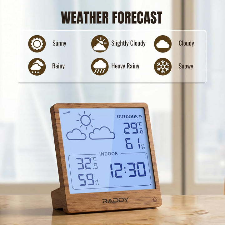 Raddy WF-50 Wetterstation Funk innen und aussen, batteriebetriebener Temperatur- und Luftfeuchtigkei