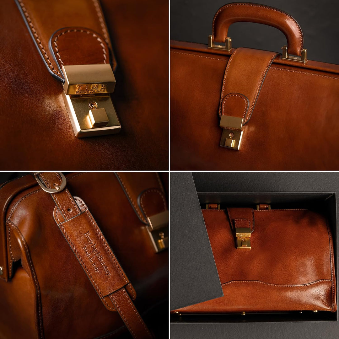Time Resistance Leder Arzttasche - Arztkoffer - Doktortasche - Aus 100% Echtleder - Aktentasche für