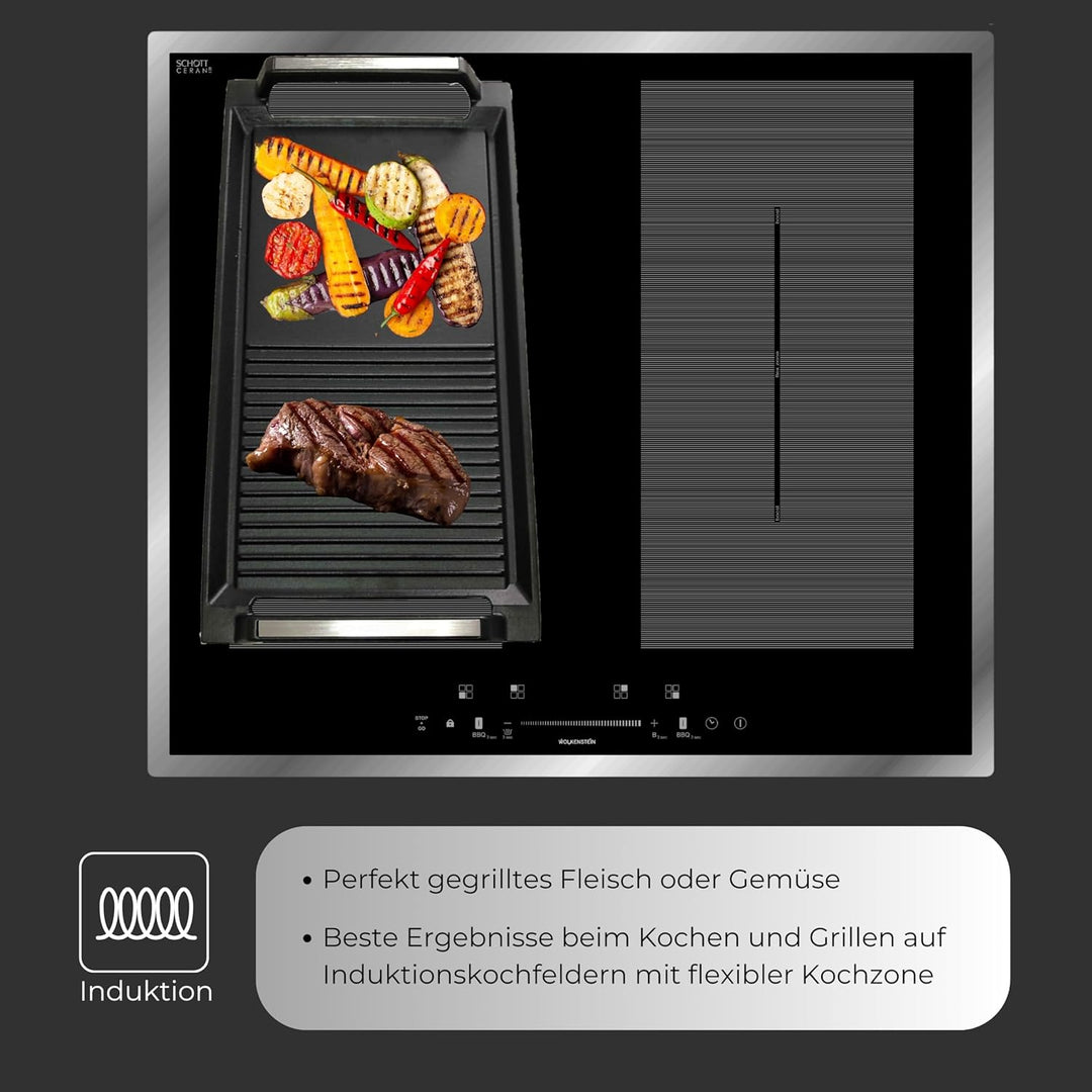 WOLKENSTEIN GP1W Grillplatte Plancha induktionsgeeignet Gusseisen Induktion Kochfeld Grillrost Teppa