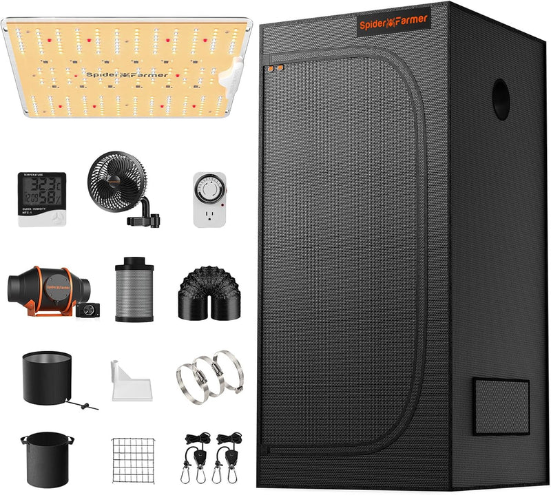 Spider Farmer SF1000D Growbox Komplettset LED Grow Lampe Vollspektrum Samsung LM301B LEDs Growzelt K