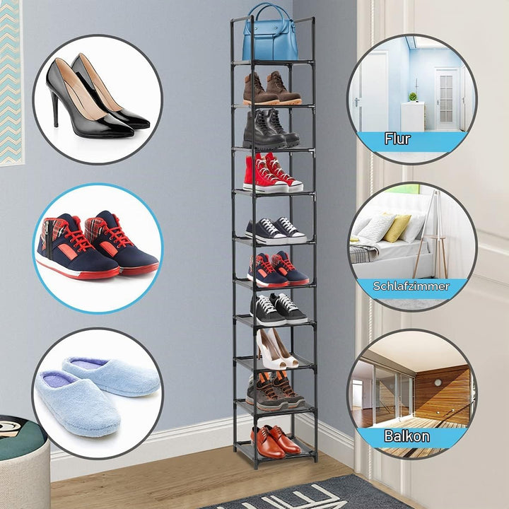 Schuhregal, 10-stufiger Schuhschrank Kunststoff-Schuhregale Organizer aus Eisen, Standregal, platzsp