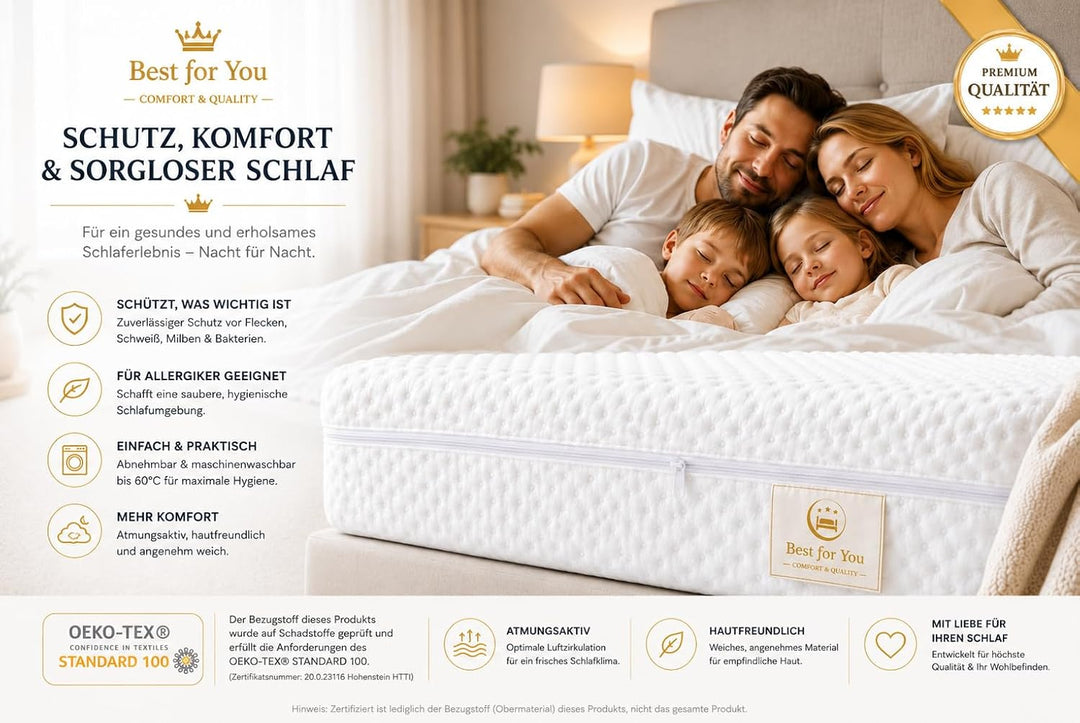Best For You Matratzenbezug 10 cm Easy Active Cool für Allergiker geeignet 3-seitiger Reissverschlus