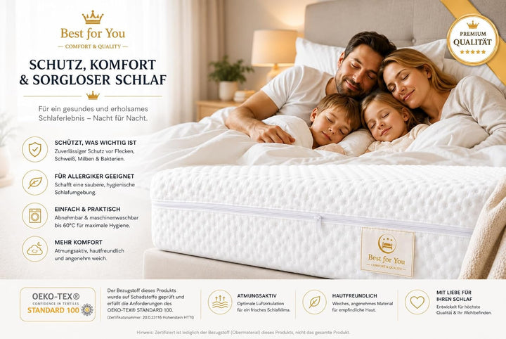 Best For You Matratzenbezug 10 cm Easy Active Cool für Allergiker geeignet 3-seitiger Reissverschlus