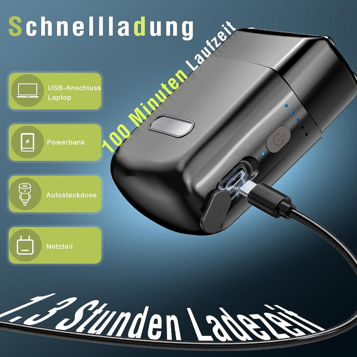 Robofun 2-in-1 Mini Rasierer Herren Elektrisch mit Haarschneidemaschine