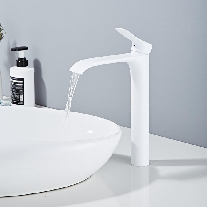Bad Wasserhahn Weiss Wasserfall Badarmatur Hoch Waschtischarmatur Einhebel Mischbatterie aus Messing