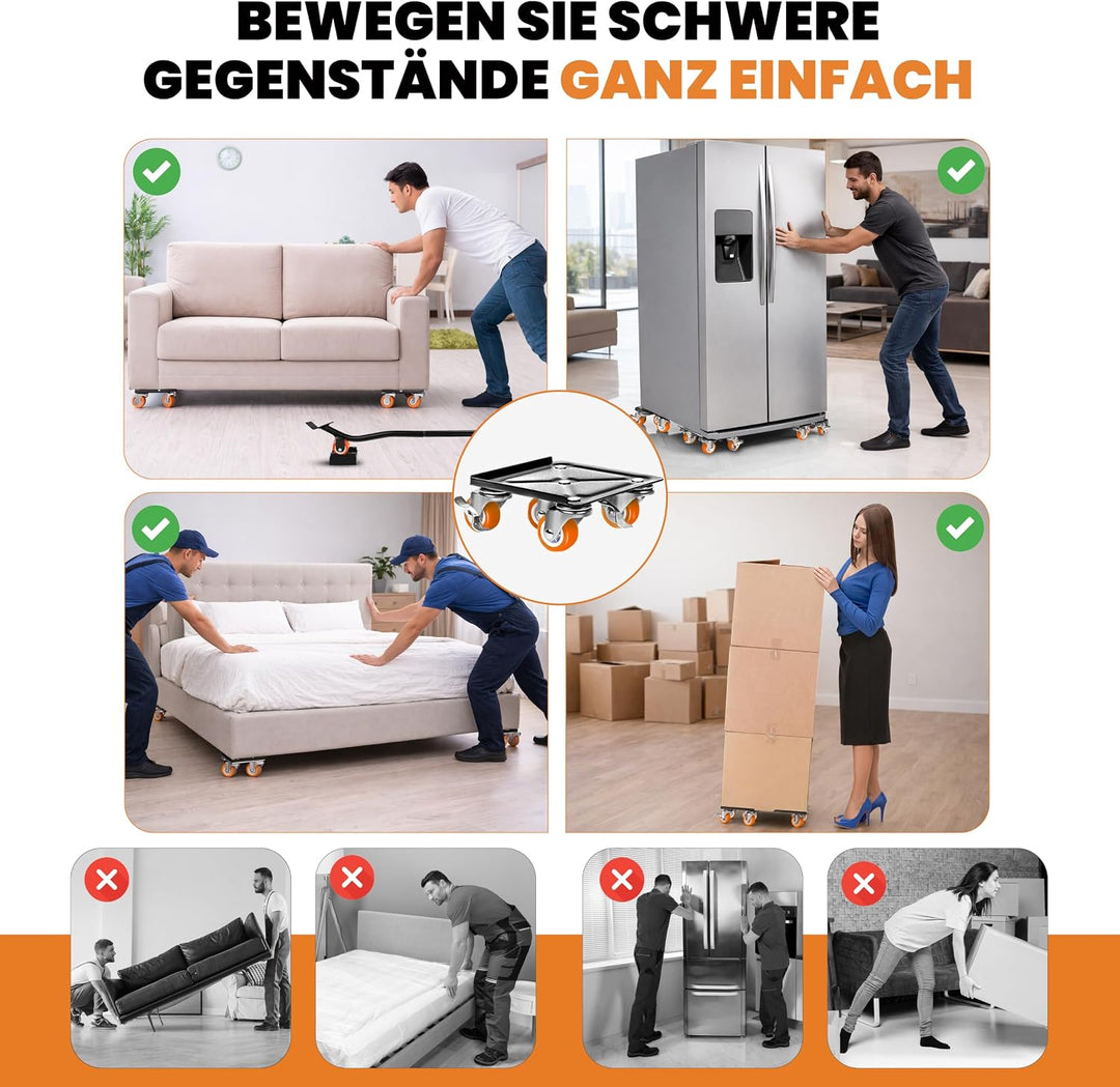 Transportroller Set 600kg mit Möbelheber für schwere Möbel &amp; Umzug