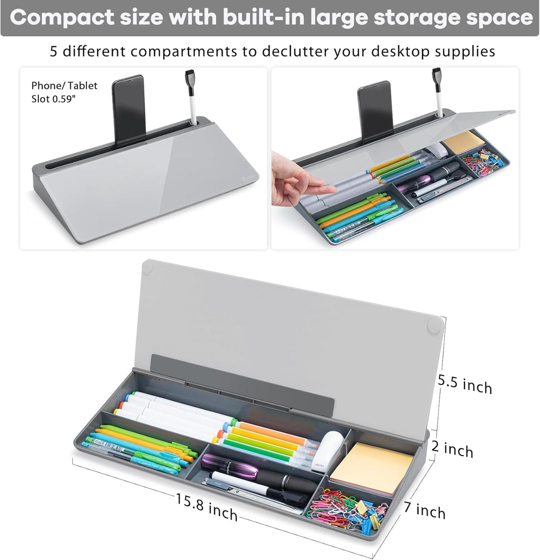Varhomax Schreibtisch Organizer, Desktop Whiteboard Glas Grau Board Mit Aufbewahrung Abwischbar, To