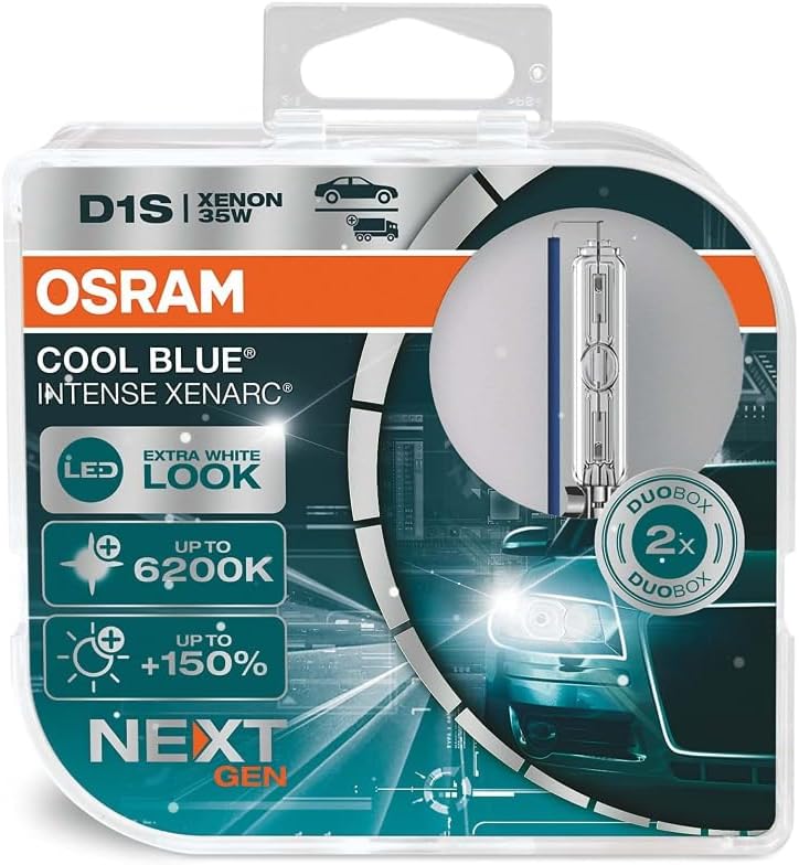 OSRAM XENARC COOL BLUE INTENSE D1S, 150% mehr Helligkeit, bis zu 6.200K, Xenon-Scheinwerferlampe, LE