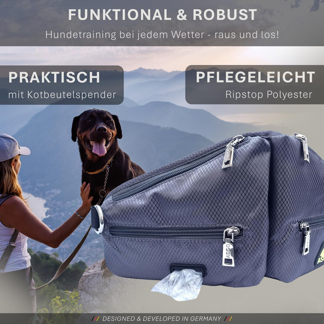 ASCO Leckerlibeutel Duo für Hunde mit 2 Leckerlitaschen, Futterbeutel mit Handyfach und Kotbeutelspe