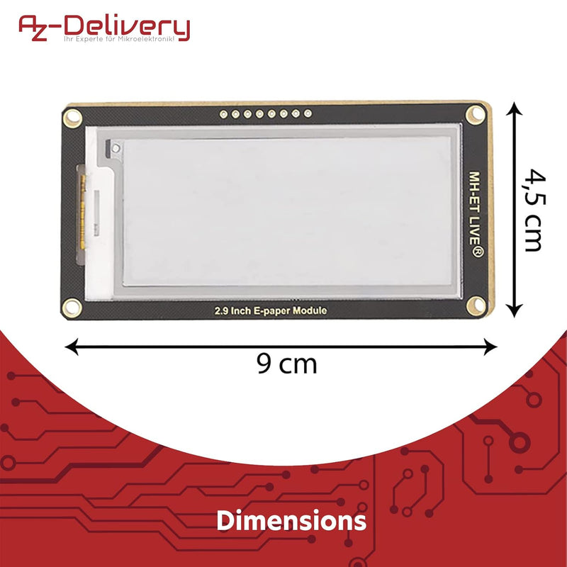 AZDelivery 2,9 Zoll ePaper Display Modul, 296x128 e-Ink Display Modul, geringer Stromverbrauch, SPI