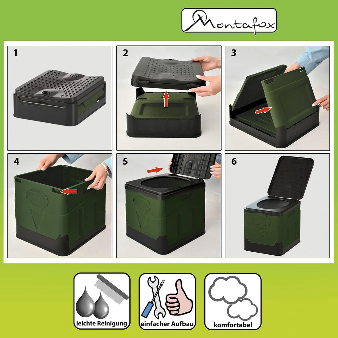 Montafox Faltbare Campingtoilette max 150 kg Mobile Toilette WC Klapptoilette Trockentoilette 12 Toi