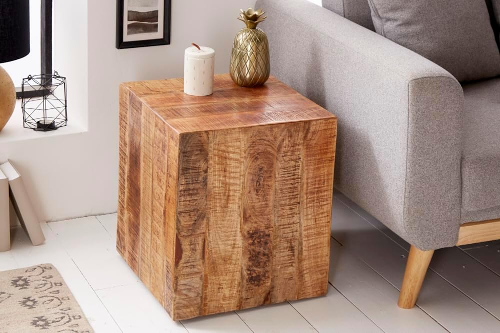 Invicta Interior Massiver Design Hocker Factory 40cm Mangoholz auf Rollen Beistelltisch Holzhocker