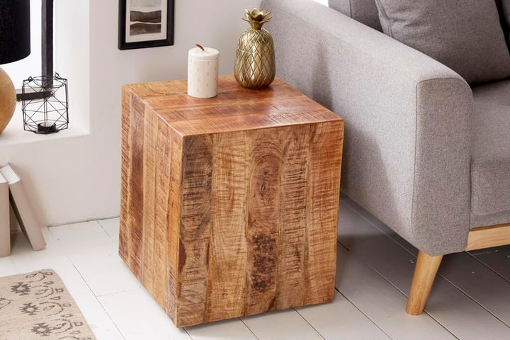 Invicta Interior Massiver Design Hocker Factory 40cm Mangoholz auf Rollen Beistelltisch Holzhocker
