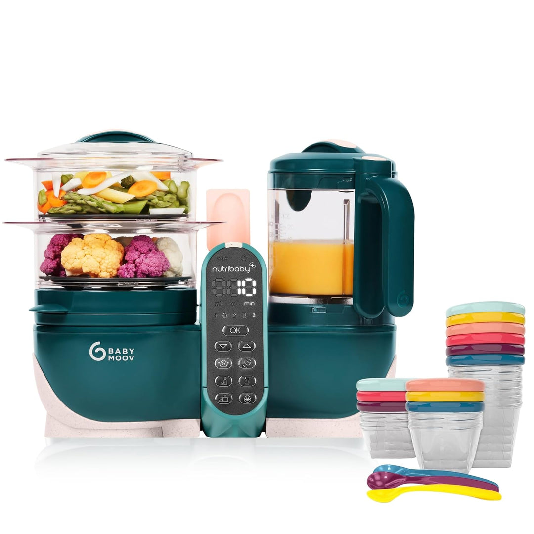Babymoov Set Nutribaby Plus Opal Green - Babynahrungszubereiter, 2200ml Fassungsvermögen + Babybols