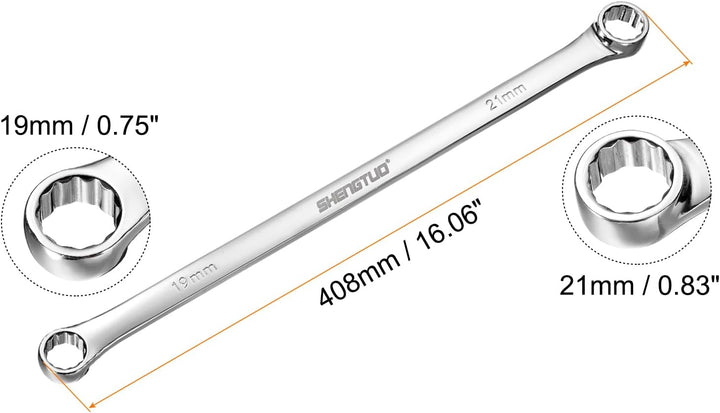 QUARKZMAN Doppelend-Ringschlüssel 19 X 21 Mm Metrisch 12-Punkt 0 Grad Versatz Extra Lang Doppelend-R