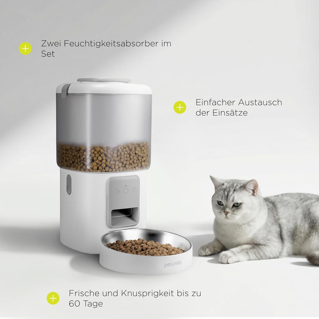 Crispy Wi-Fi Katzenfutterautomat mit App und WLAN, Portionskontrolle und Timer, Edelstahl-Napf, Batt