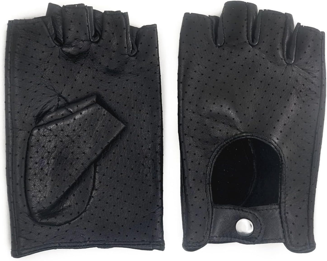 Damen-Lederhandschuhe Vollmaschige Fingerlose Halbfinger-Fahrhandschuhe Small-6.5" Schwarz, Small-6.