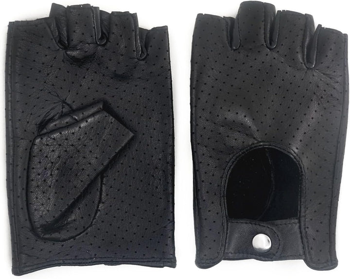 Damen-Lederhandschuhe Vollmaschige Fingerlose Halbfinger-Fahrhandschuhe Small-6.5" Schwarz, Small-6.