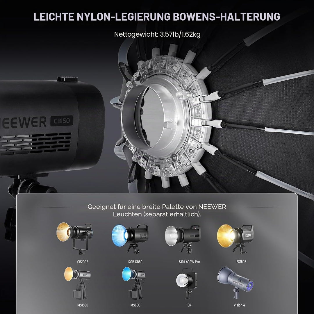 NEEWER 35,4"/90cm Softbox Parabolic Bowens Mount, Schnellwechsel mit Diffusoren/Gitter/Tasche für Vi