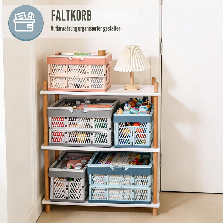 Klappkorb Faltbar, 2er Set Klappbox Klein mit Henkel 19 L Blau, Multifunktionaler Aufbewahrungskorb