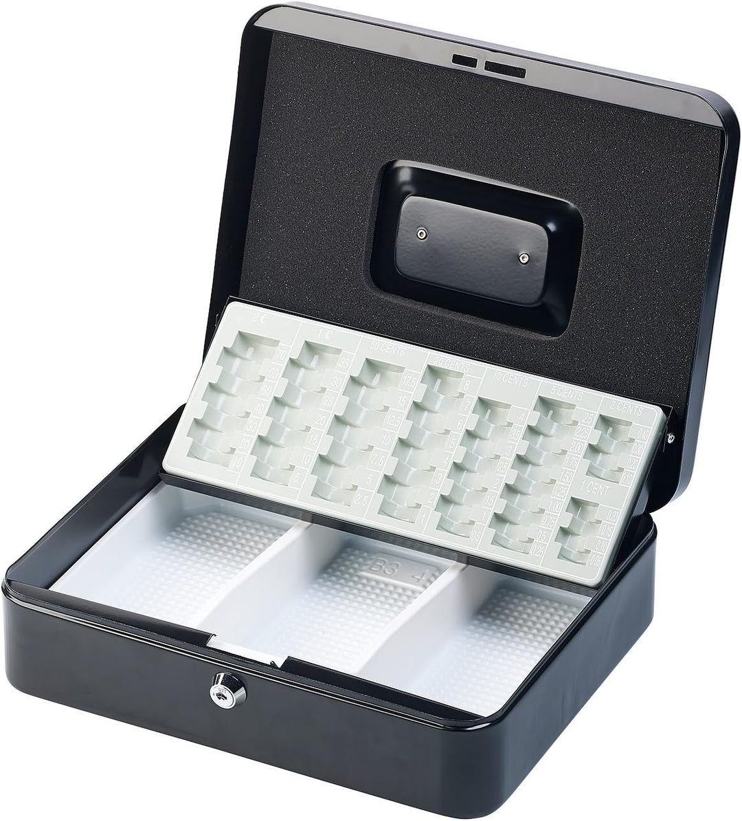 Xcase Kasse mit Schlüssel: Stahl-Geldkassette, Münzzählbrett, Scheineinsatz, Schloss, 2 Schlüssel (G