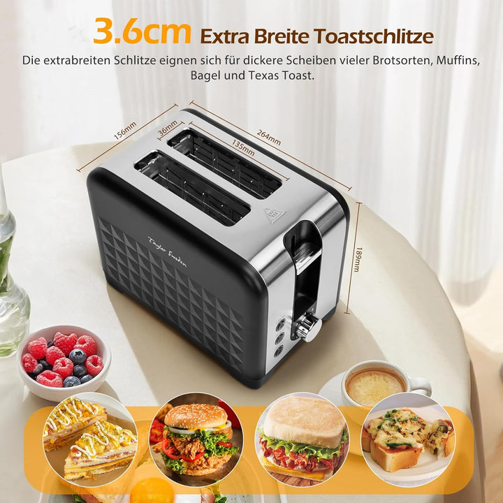 Taylor Swoden Toaster 2 Scheiben, Edelstahl Toaster mit 7 Einstellbare Bräunungsstufen, Auftaufunkti