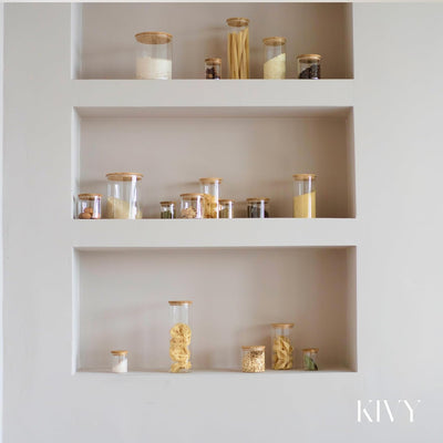 KIVY Vorratsdosen Glas Set [4 x 1200ml] – Hochwertige Glasbehälter mit Deckel aus nachhaltigem Bambu