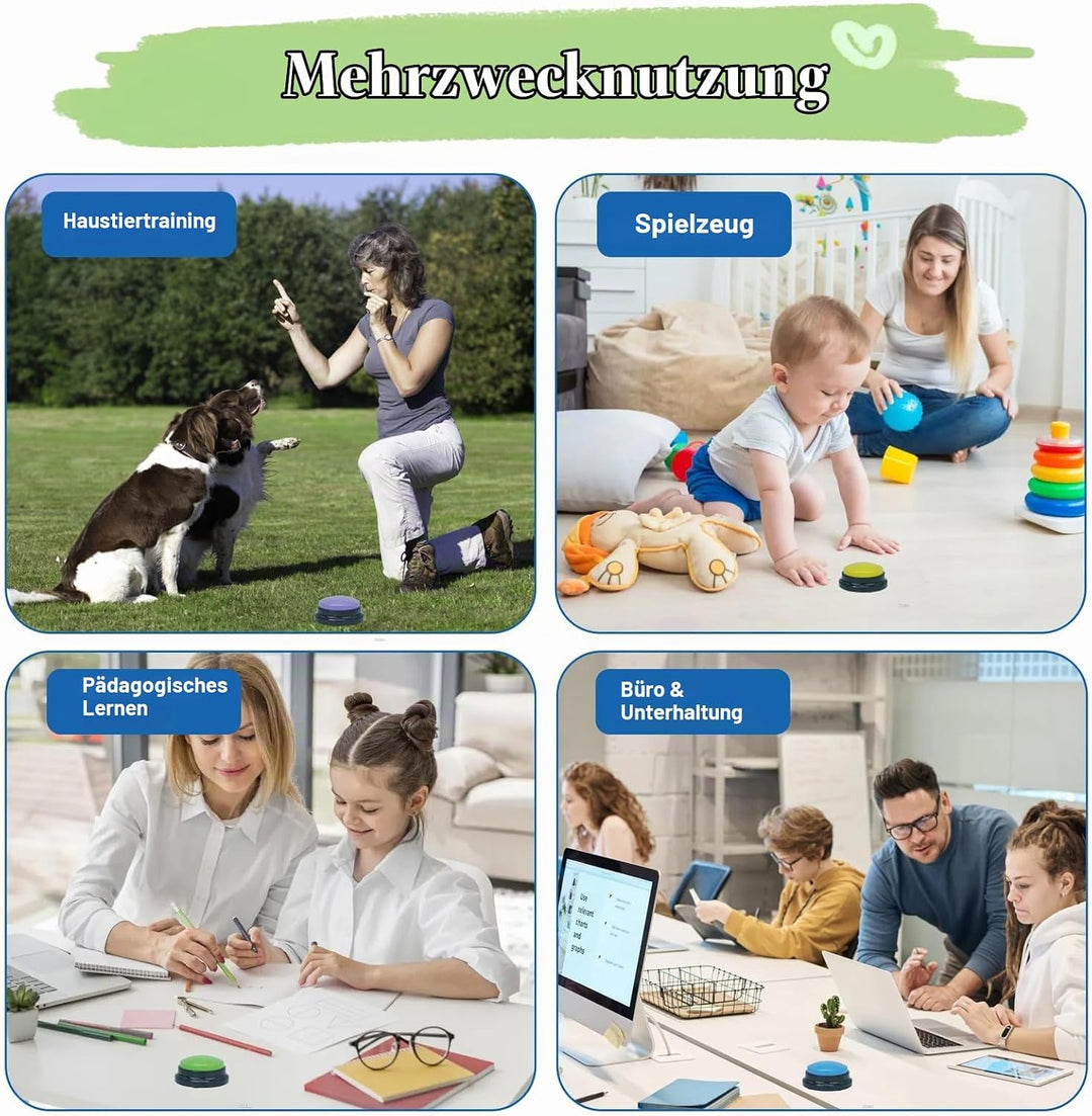 Gelabur Set von 4-Hundetasten für Kommunikation, Voice Recordable Tasten für Klassenzimmer, Hundetra