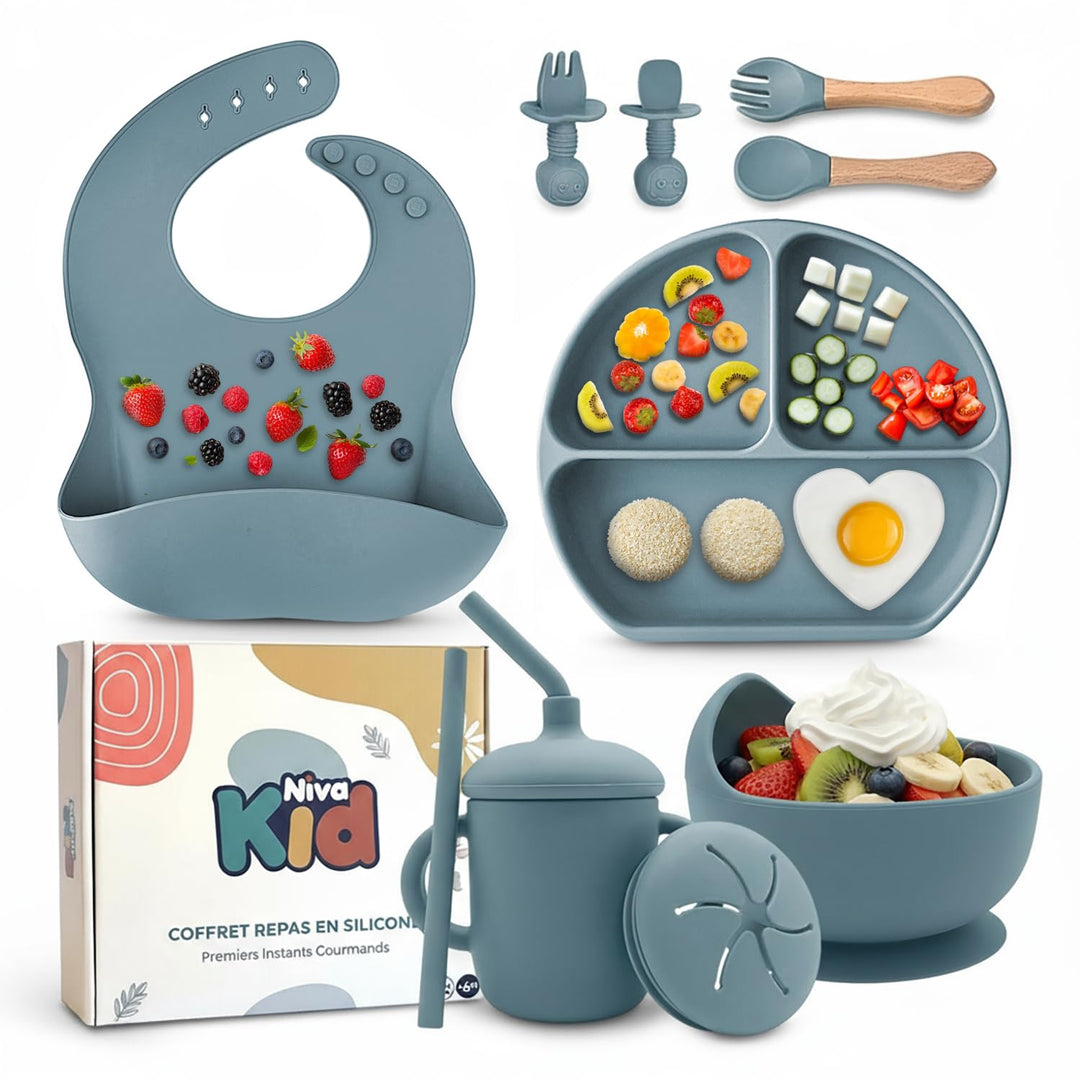 Baby Silikon Geschirr Set, Kindergeschirr Set mit BabyTeller mit Saugnapf, Geschirrset Baby für Beik