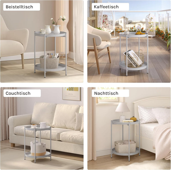 WOLTU Beistelltisch rund, Couchtisch mit Stauraum, 2 abnehmbare Tabletts, Wohnzimmertisch Nachttisch