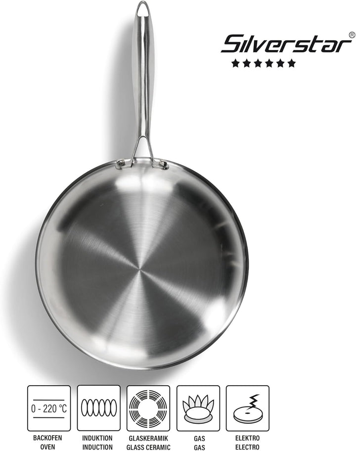 Silverstar Edelstahl Pfannen Set 20/24/28 cm mit Deckel 24/28 cm Pfannenwender, Kratzfeste Wabenpfan