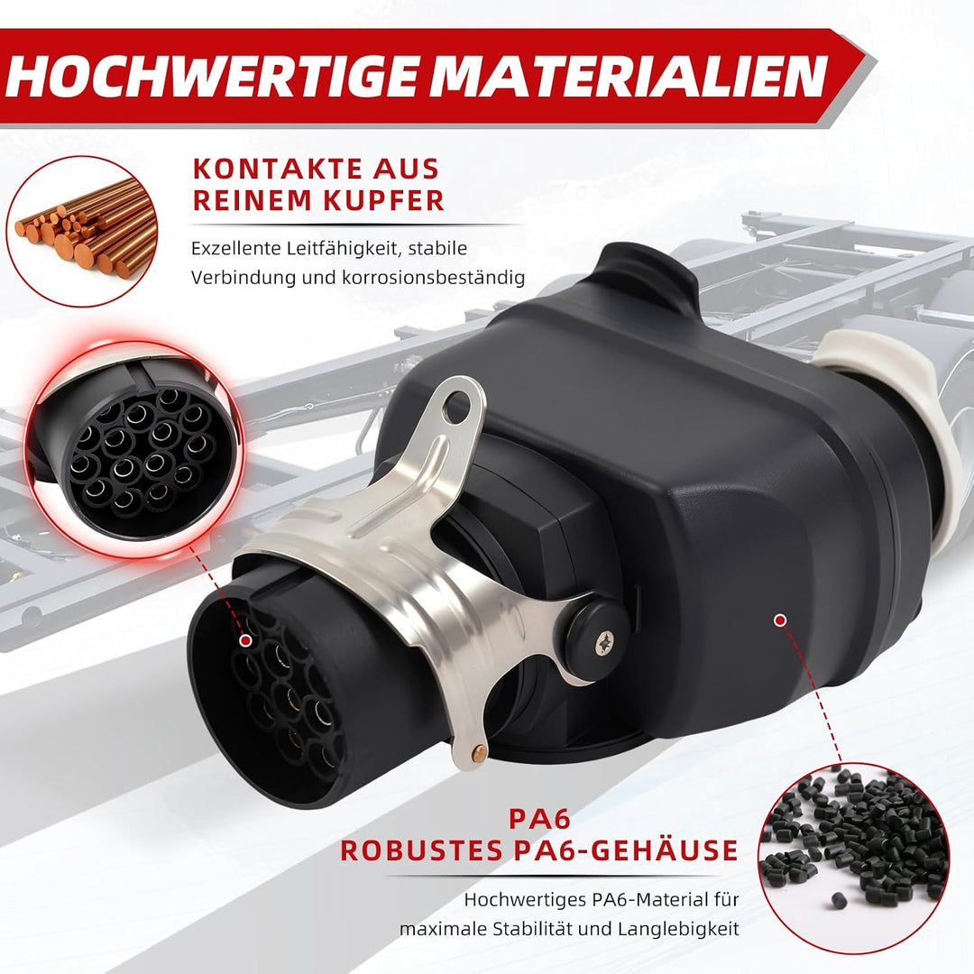 LKW Kurzadapter 24V – 15-p olig Steckdose auf 2X 7-polig Stecker Verteiler für Anhänger (15pol auf 2