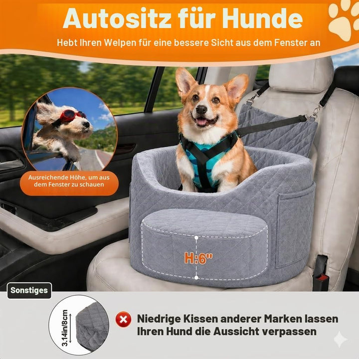 Hundeautositz für kleine Hunde – Schwarzer Booster Autositz mit 28D Memory Foam, Rutschfester Wasser