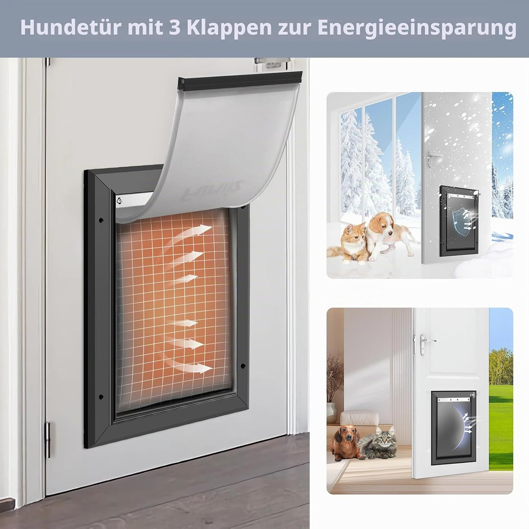 Robuste Aluminium-Hundetür mit Schloss, 3 Klappen, isolierte Hundetüren mit Installationsanleitung (