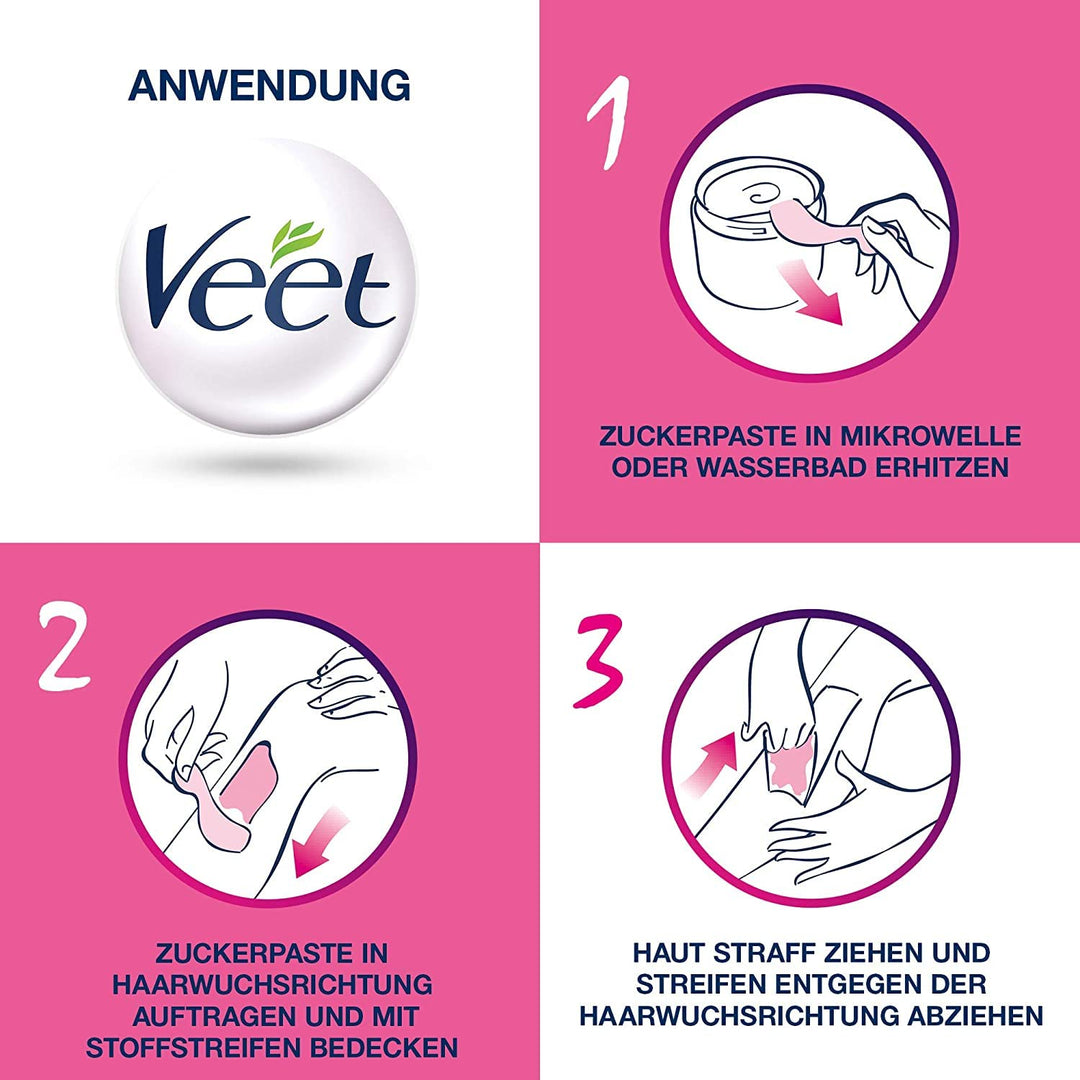 Veet Sugaring Zuckerpaste mit Arganöl zur Haarentfernung für spürbar glatte Haut für bis zu 4 Wochen