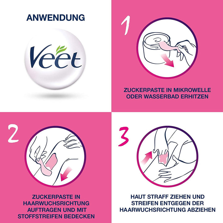 Veet Sugaring Zuckerpaste mit Arganöl zur Haarentfernung für spürbar glatte Haut für bis zu 4 Wochen