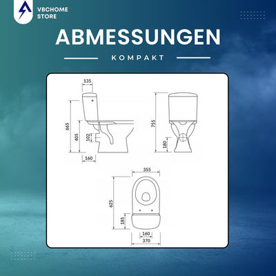VBChome Stand- WC Toilette Keramik Komplett -Design- Set mit Spülkasten WC- Sitz aus Polypropylen fü