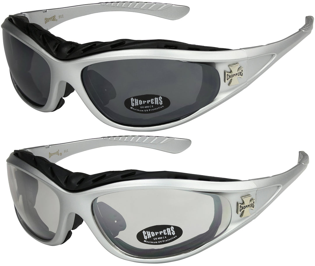 2er Pack Choppers 911 Sonnenbrillen Motorradbrille Sportbrille Radbrille mit Polsterung in den Farbe