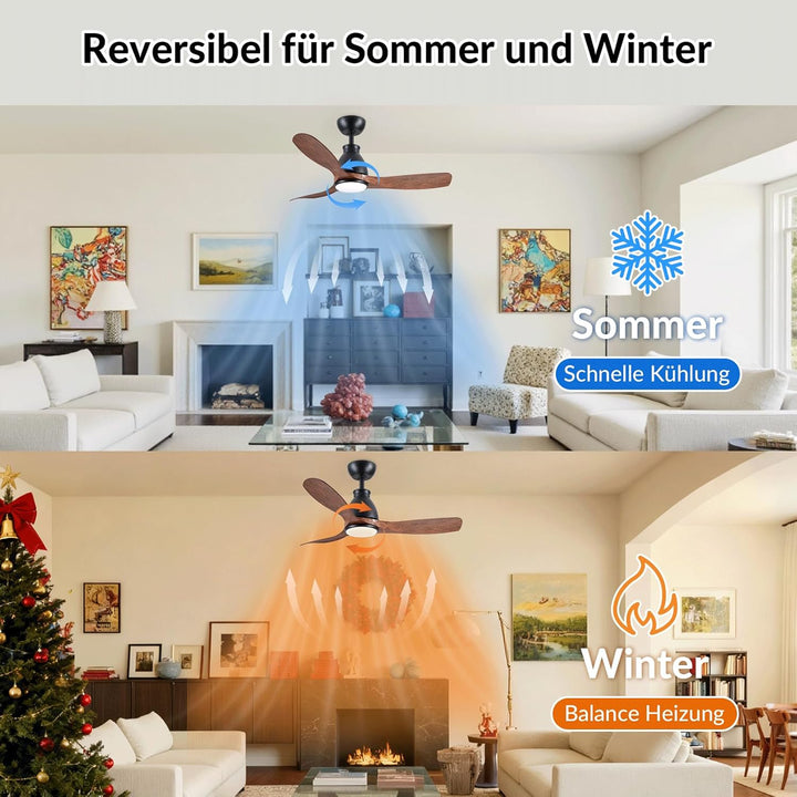 Newday Deckenventilator Holzfarbe mit Licht, 106cm Deckenventilatoren mit Fernbedienung Leise, Venti