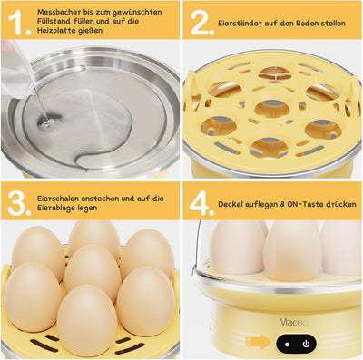 Macook Eierkocher für 1-7 Eier, Eierkocher Testsieger, Egg Cooker Computergesteuerte Kontrolle, Egg