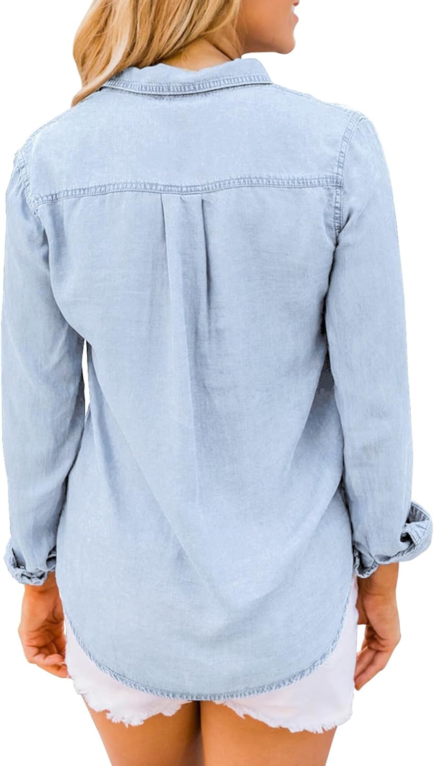 Roskiky Jeanshemd Damen Bluse Damen Western Hemden Tunika Damen Langarm Button Down Oberteile Damen